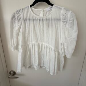 Luca Sz. Xs White Ruffled Puff Sleeve Blouse, Casual Babydoll Boho Flowy